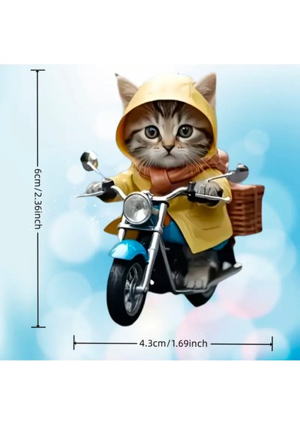 Motorlu Yavru Kedi Akrilik 2 Boyutlu Dikiz Aynası Süsü