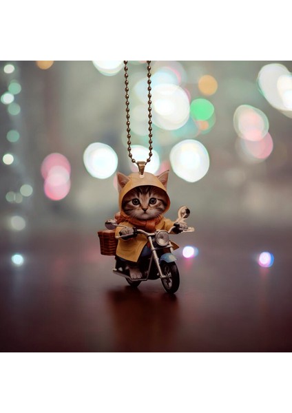 Motorlu Yavru Kedi Akrilik 2 Boyutlu Dikiz Aynası Süsü