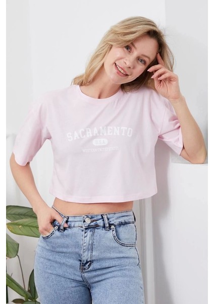 Baskılı Crop Tişört