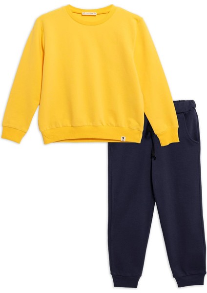 2'li Bisiklet Yaka Sarı Sweatshirt Jogger Takım