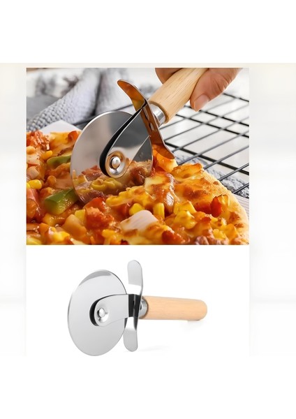 Ahşap Saplı Pizza Hamur Dilimleyici Kesici Tekli Hamur Doğrayıcı Pizza ve Hamur Kesici