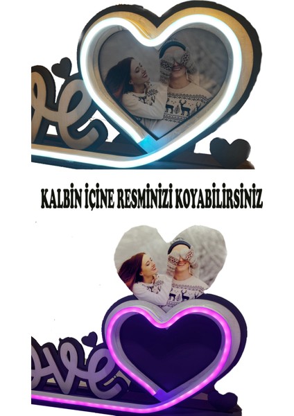 Love Yazılı Neon Ledli Kumandalı Sevgililer Günü Hediyesi Resim Konulabilir Tak Çalıştır Kumandalı