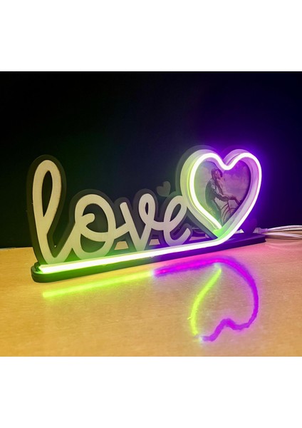 Love Yazılı Neon Ledli Kumandalı Sevgililer Günü Hediyesi Resim Konulabilir Tak Çalıştır Kumandalı
