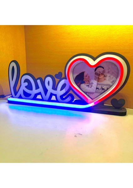 Love Yazılı Neon Ledli Kumandalı Sevgililer Günü Hediyesi Resim Konulabilir Tak Çalıştır Kumandalı