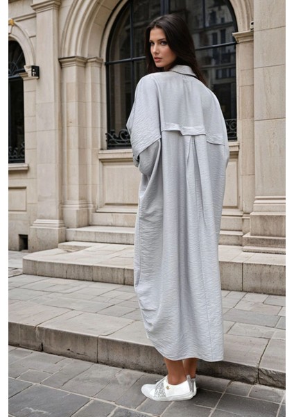 Gri Cepli, Uzun Kollu, Düğme Detaylı, Gömlek Elbise fiyatları