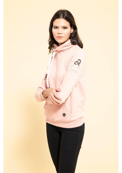 Yaka Kordon Detaylı Kanguru Cep Pembe Sweatshirt modelleri