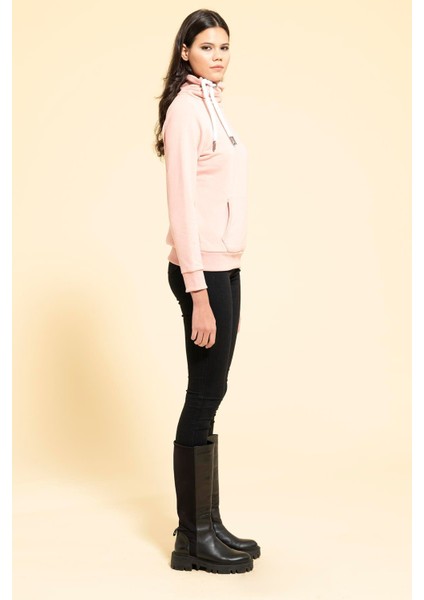 Yaka Kordon Detaylı Kanguru Cep Pembe Sweatshirt fırsatları