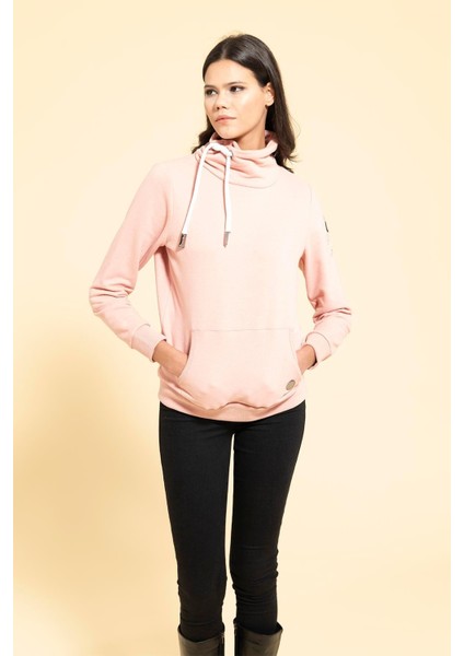 Yaka Kordon Detaylı Kanguru Cep Pembe Sweatshirt indirimleri