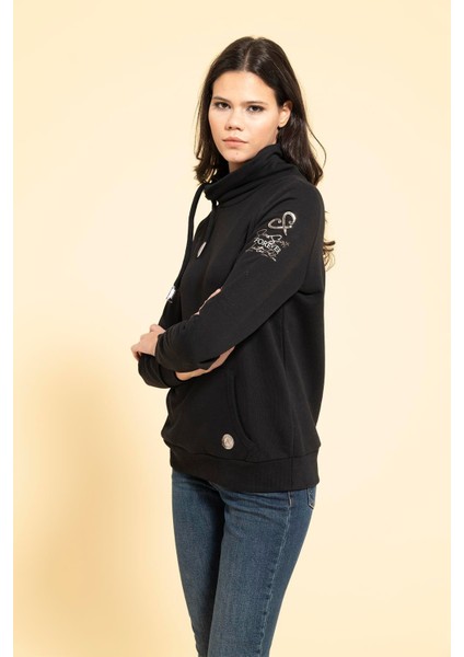 Yaka Kordon Detaylı Kanguru Cep Siyah Sweatshirt fiyatları