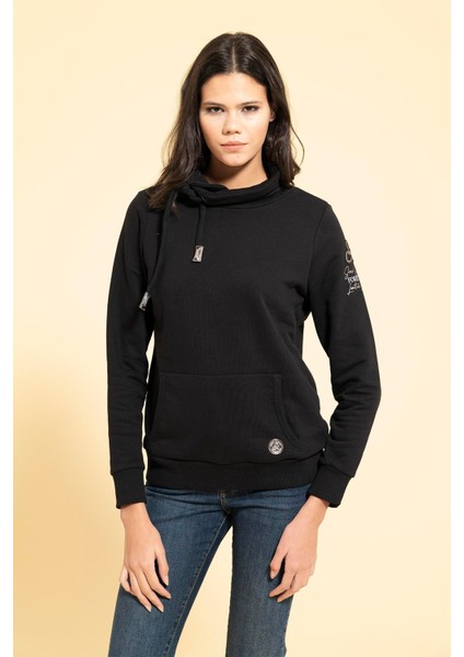 Yaka Kordon Detaylı Kanguru Cep Siyah Sweatshirt fırsatları
