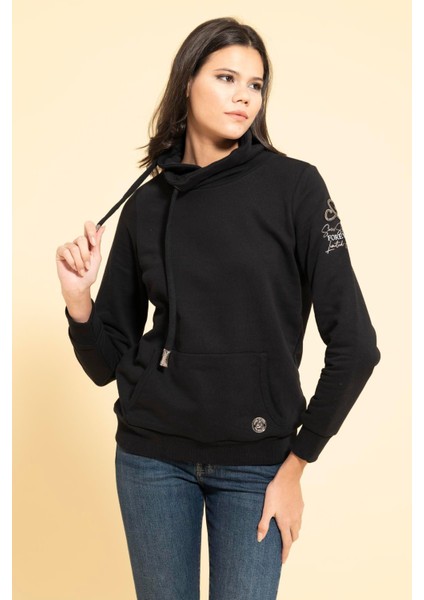 Yaka Kordon Detaylı Kanguru Cep Siyah Sweatshirt indirimleri
