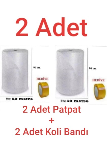 2 Adet Balonlu Naylon 50CMX50M + 2 Adet Koli Bandı Ambalaj Naylonu Patpat Pıtpıt Havalı Naylon
