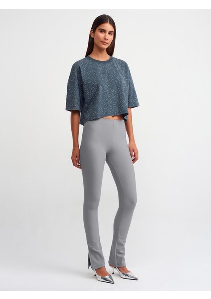 Paçası Yırtmaçlı Ottoman Tayt-Gri