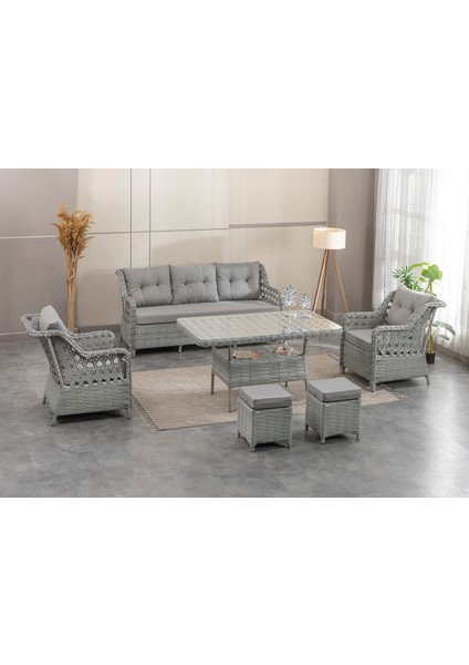 Datça Rattan Bahçe Mobilyası 3+1+1 Açık Gri/masalı