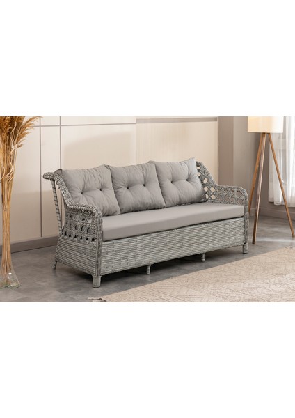 Datça Rattan Bahçe Mobilyası 3+1+1 Açık Gri/masalı