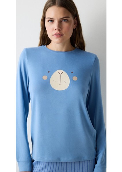 Cute Bear Açık Gri Termal Pantolon Pijama Takımı