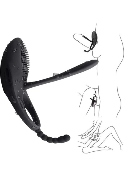 Şarjlı Anal Vajina Klitoris Uyarıcı 3 In 1 Vibratör Güçlü Titreşimli Penis Halkası