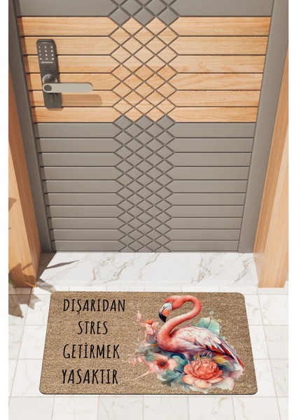 Modern Dijtal Baskı Strs Getirmek Yasaktır Flamingo Kapı Önü Paspası