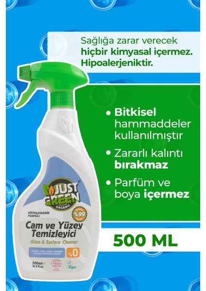Bitkisel Cam Ve Yüzey Temizleyici, %100 Bitkisel - Doğal Ve Etkili Temizlik (500 ML) - Yerli Üretim