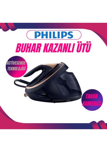 Perfectcare Buhar Kazanlı Ütü, Otomatik Taban Sıcaklığı Ayarı, 3100W Taban Kameralı Steamglide Elite Taban