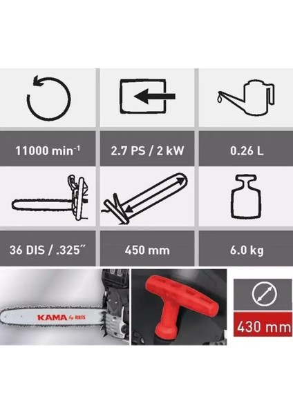 Kama ByReis KMR46 2,0 kW - 2,7 Hp Benzinli Ağaç Kesme Motoru
