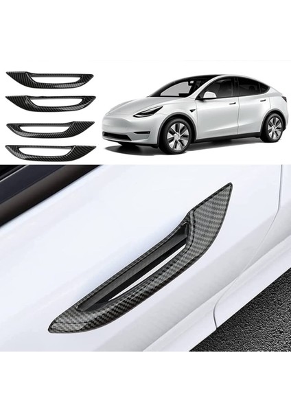 Tesla Model Y / Model 3 Kapı Antifiriz Kolları, 4 Adet Set Olarak, Mat Siyah Karbon Kaplama