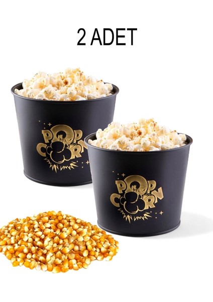 Metal Popcorn Kutusu - Patlamış Mısır Kovası 2 Adet