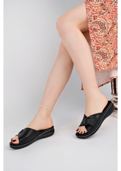 Kadın Hakiki Deri Siyah Ortopedik Terlik fırsatları