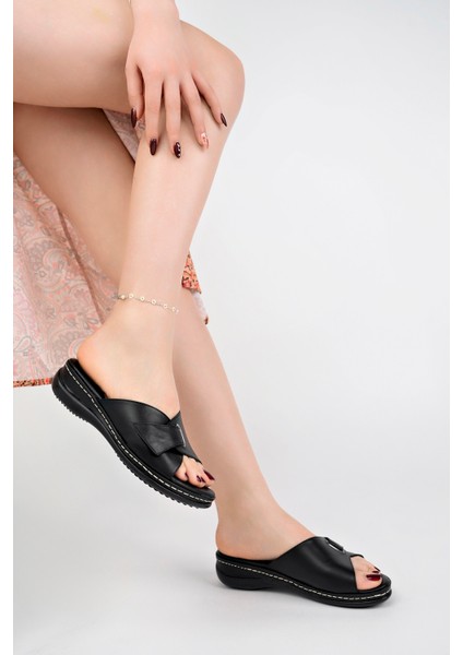 Kadın Hakiki Deri Siyah Ortopedik Terlik indirimleri