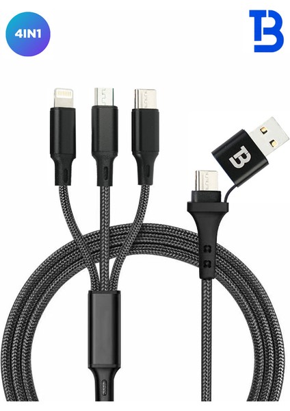 BA-04 4in1 Kablo Üçlü Örgülü Hızlı Şarj Data Kablosu 1.2m