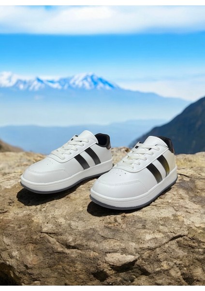 Beyaz-Siyah İki Bant Unisex Günlük Sneaker Spor Ayakkabı