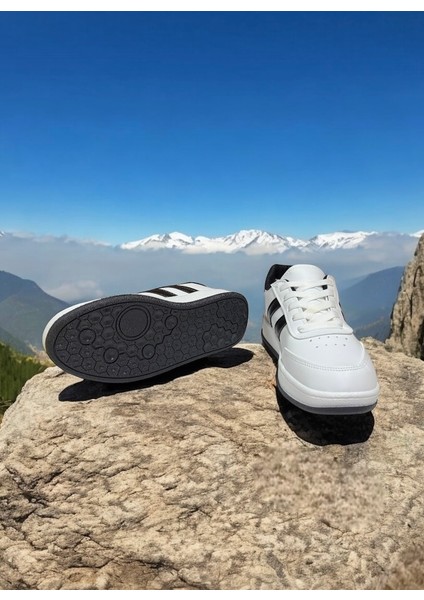Beyaz-Siyah İki Bant Unisex Günlük Sneaker Spor Ayakkabı