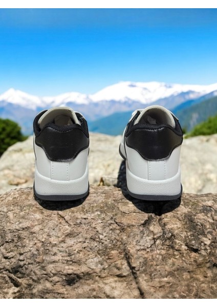 Beyaz-Siyah İki Bant Unisex Günlük Sneaker Spor Ayakkabı