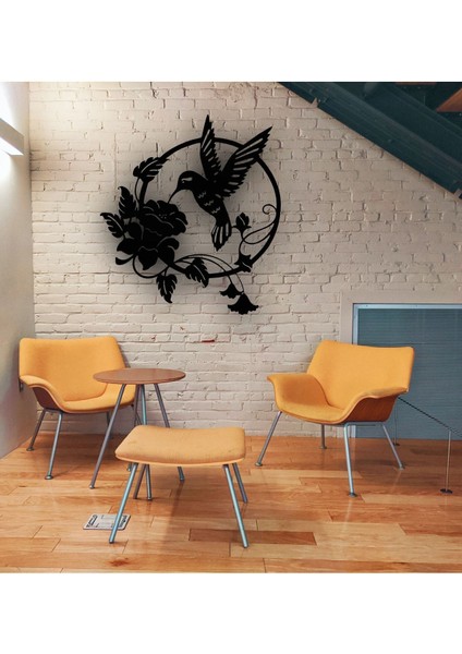 Sinek Kuşu ve Çiçek Metal Duvar Tablosu Hediyelik Ev Dekoru Çiçekli Tablo