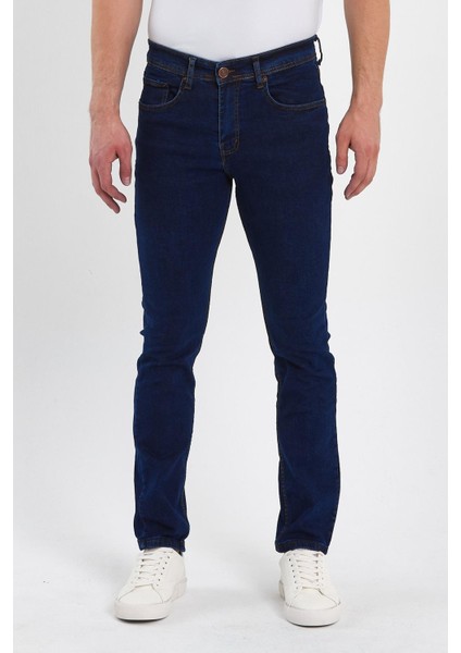 Erkek Fermuarlı Düz Slim Fit Jeans
