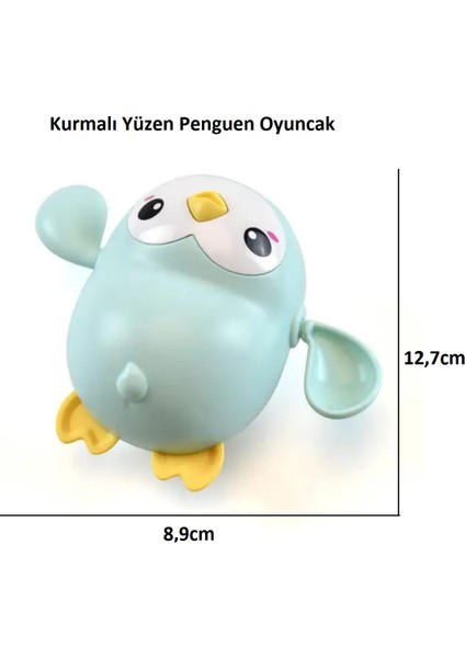 Kurmalı Yüzen Mavi Penguen Oyuncak (Küvet-Havuz ve Denizde Oyun Arkadaşı)