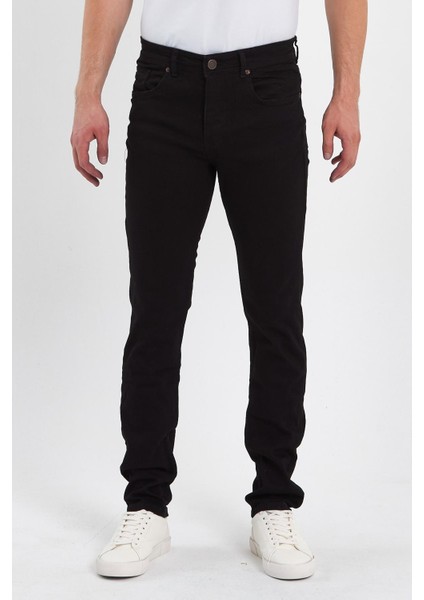Erkek Fermuarlı Düz Slim Fit Jeans
