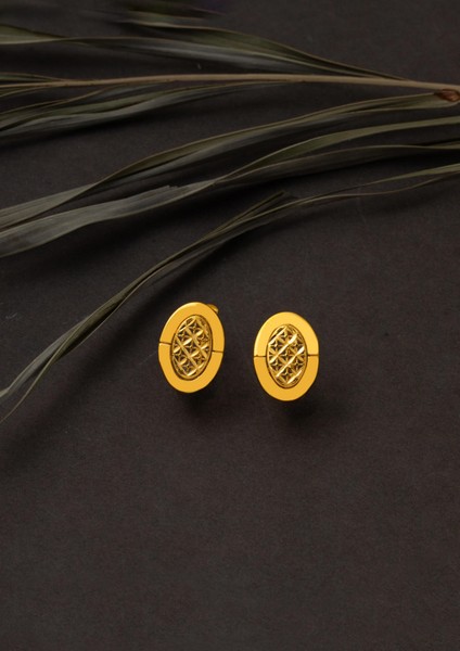 Oval Yaşam Çiçeği 22 Ayar Altın Küpe