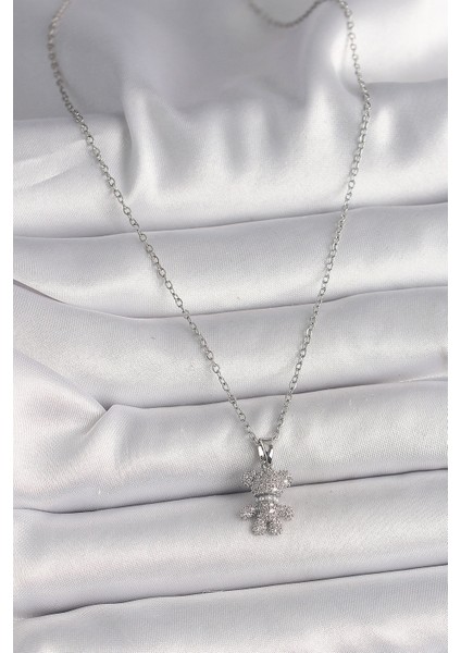 Gümüş Renk Zincir Zirkon Taşlı Ayıcık Figür Kadın Kolye - EBJ250207W31105 fiyatları