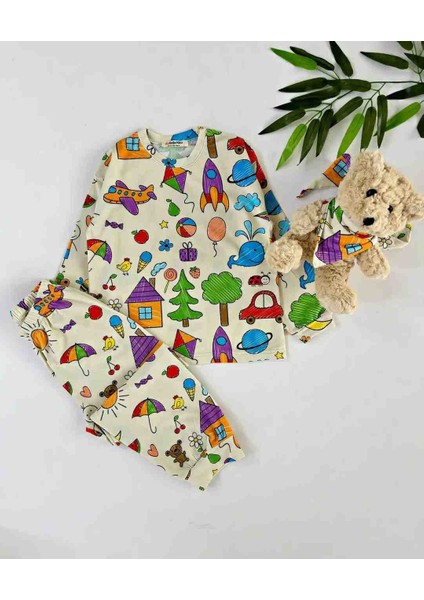 Erkek Çocuk Uzay Desenli Uzun Kollu Pijama Takımı