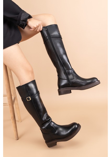Heldan Kadın Hakiki Deri Siyah Çizme
