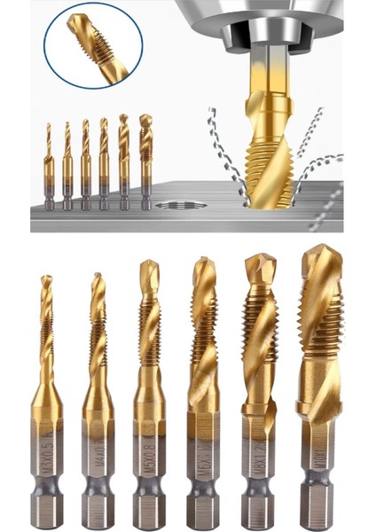 Klavuz Seti 1/4 Bıts Kendinden Matkap Uçlu M3 M4 M5 M6 M8 M10 Titanyum Ahşap Metal Matkap Uçlu