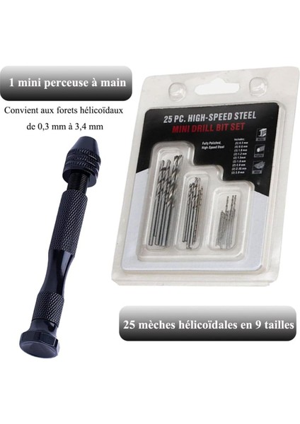 Mini El Matkap 25LI Matkap Ucu 0,5 – 3,0 mm Hassas El Matkabı Seti Metal Ahşap Kuyumcu Model Yapımı