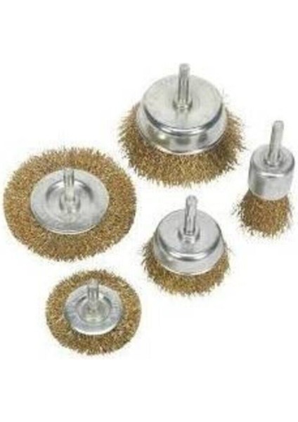 5 Parça Pimli Matkap İçin Tel Fırça Seti Prinç Kaplı Çelik Tel Fırça Silindir. Konik Set