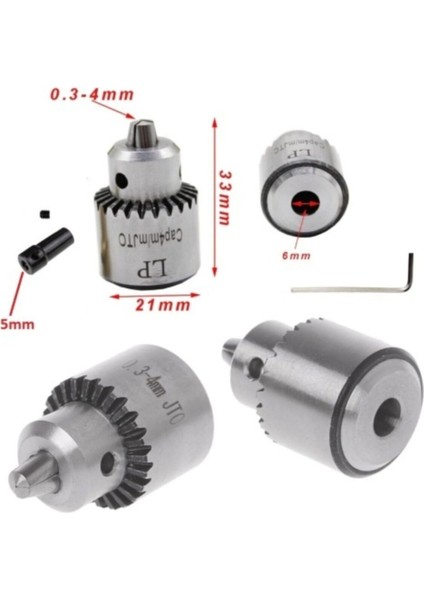 Motor İçin Anahtarlı Mandrel 3 Çeneli 5mm Mil Çaplı Mandren Okul Proje Uygulama Matkap Uçlu
