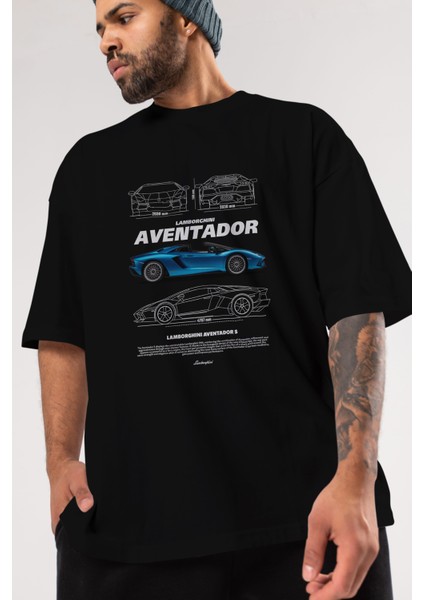 Lamborghini Aventador S Ön Baskılı Oversize T-Shirt Erkek Kadın Unisex %100 Pamuk Bisiklet Yaka Tişort modelleri