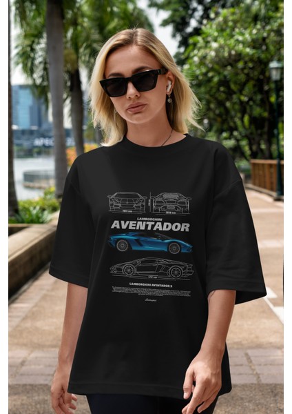 Lamborghini Aventador S Ön Baskılı Oversize T-Shirt Erkek Kadın Unisex %100 Pamuk Bisiklet Yaka Tişort indirimleri