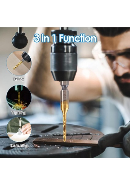 Klavuz Seti 1/4 Bıts Kendinden Matkap Uçlu M3 M4 M5 M6 M8 M10 Titanyum Ahşap Metal Matkap Uçlu