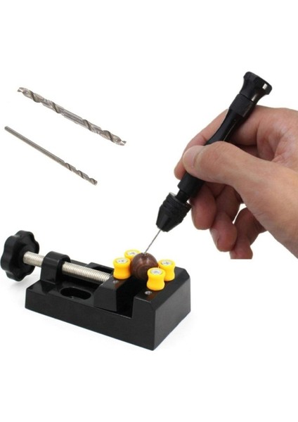 Mini Çok Amaçlı Detay Çalışma Mengenesi 57 mm ve Mekanik El Matkabı Seti 4.6mm 2 Li Matkap Ucu Set