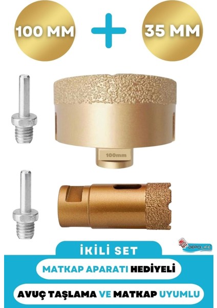 35MM + 100MM Granit Mermer Seramik Beton Taş Delme Panç Spiral Avuç Taşlama Matkap Uyumlu M14 Aparat